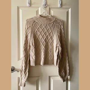 AE Cream Knit Cropped Turtleneck Sweater